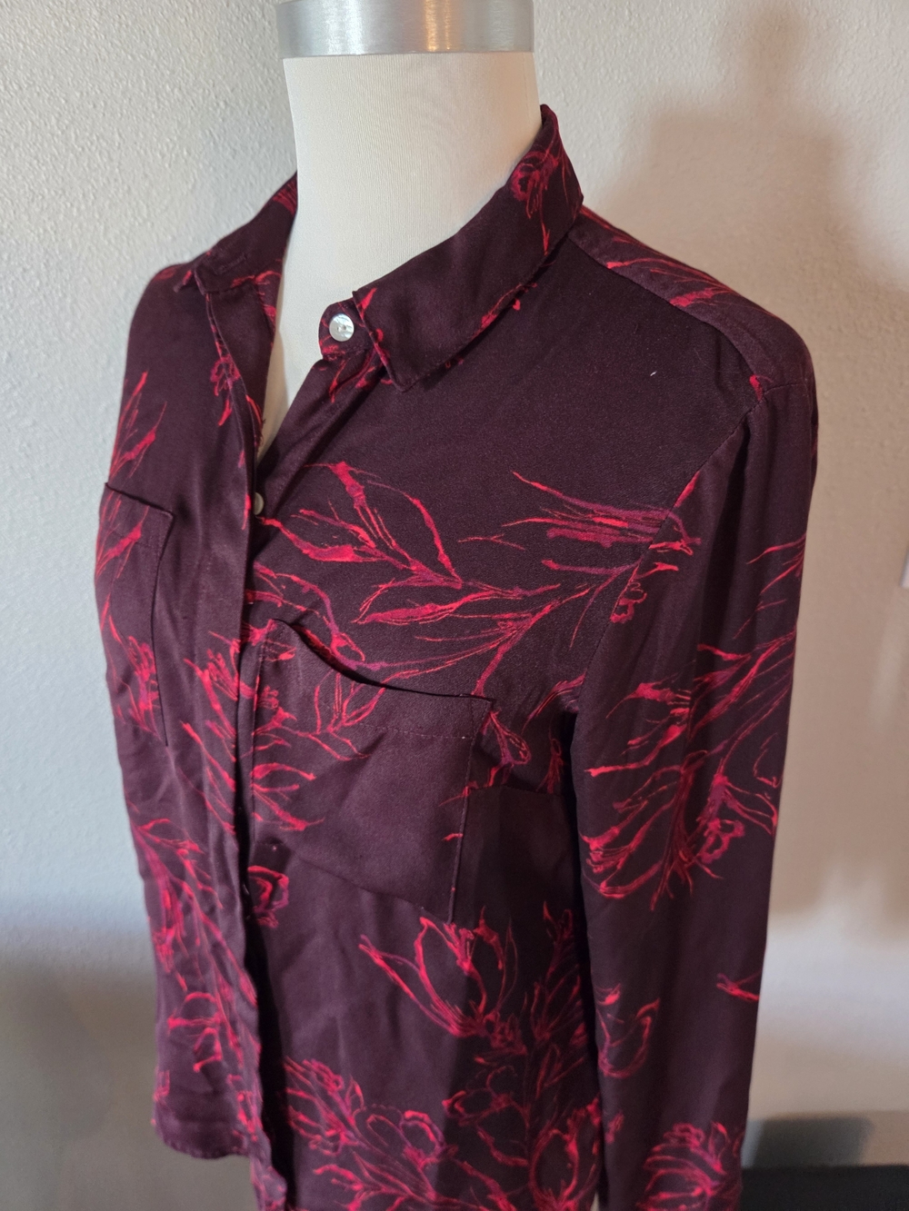 a new day Wine Red Floral Button-Down Shirt